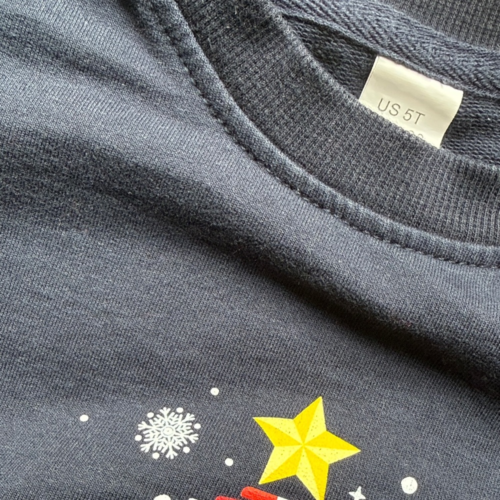 5T Fire Truck Christmas Graphic Sweatshirt - Navy Blue; Pre-Washed - Picture 3 of 4